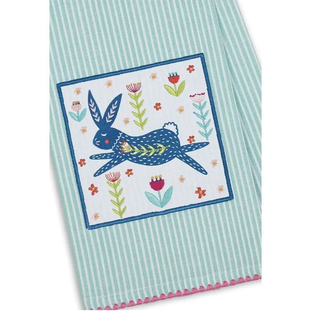 Design Imports Set of 3 Easter Folk Art Design Towels Cotton 18 x 28 Striped - Picture 3 of 6